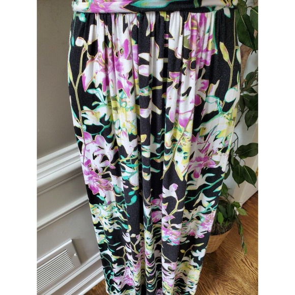 Jennifer Lopez Women's Black Floral Rayon V-Neck Sleeveless Long Maxi Dress XS - Picture 4 of 10